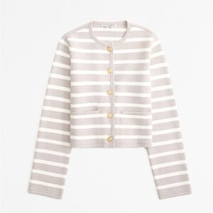 Abercrombie & Fitch Cream and White Striped Cropped Cardigan